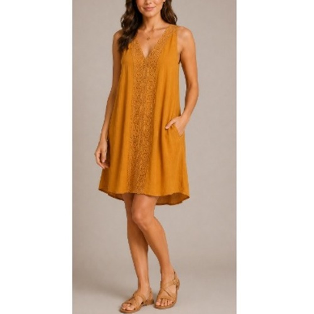 Indigo Rose Women's Sunlit Yellow Vintage Kaftan Sleeveless V-Neck Dress Size 1X